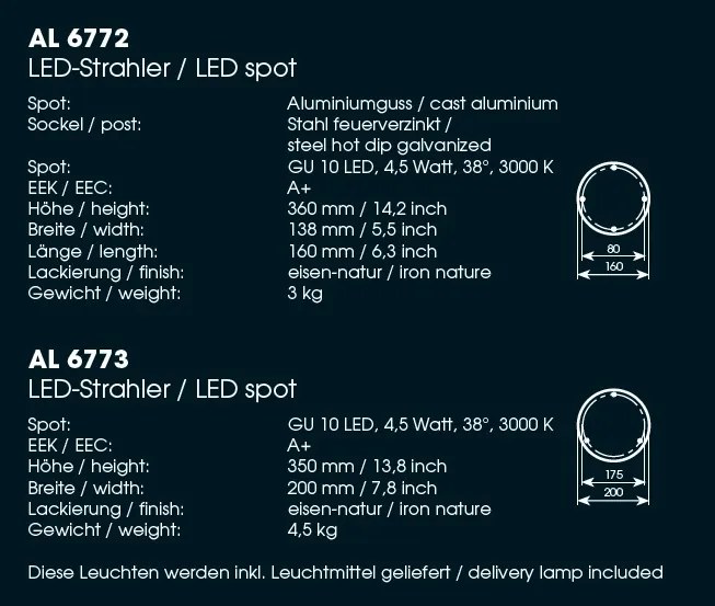 Proiector iluminat exterior din aluminiu turnat, otel galvanizat la cald, AL 6772