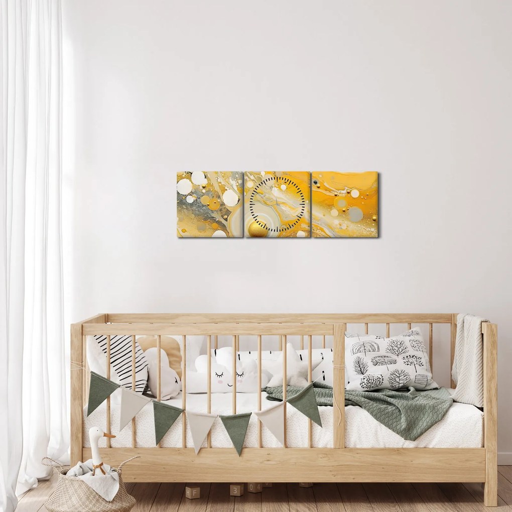 Tablou - fundal abstract cu decor de aur (cu ceas) (90x30 cm)