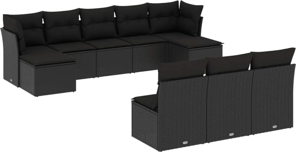 vidaXL Set canapele de grădină cu perne, 10 piese, negru, poliratan