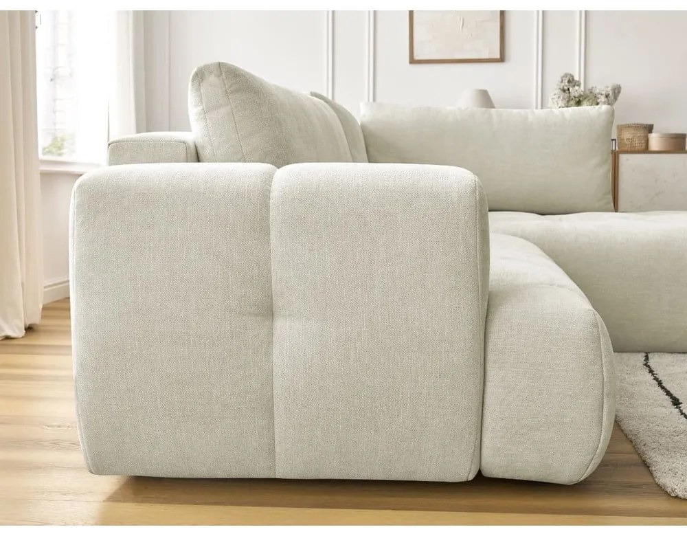 Colțar bej extensibil/cu spațiu de depozitare (cu colț pe partea dreaptă/în formă de ”L”) Fuji – Bobochic Paris