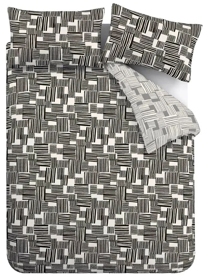 Lenjerie de pat neagră-gri pentru pat dublu 200x200 cm Blocks – Catherine Lansfield