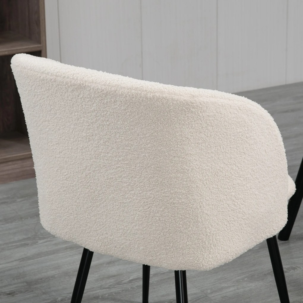 HOMCOM Lot de 2 scaune de sală de mese cu spătar din material textil efect lână buclată și picioare din oțel 55 x 62 x 80 cm bej negru | Aosom Romania