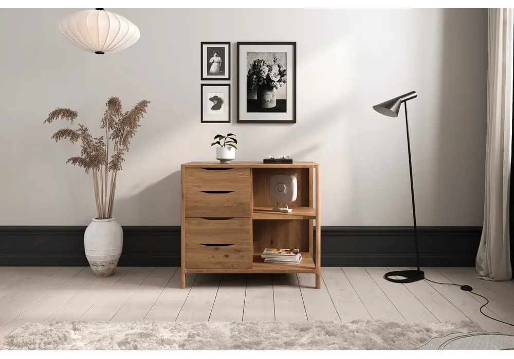 Comodă în culoare naturală joasă din lemn de stejar 95x80 cm Twig – The Beds