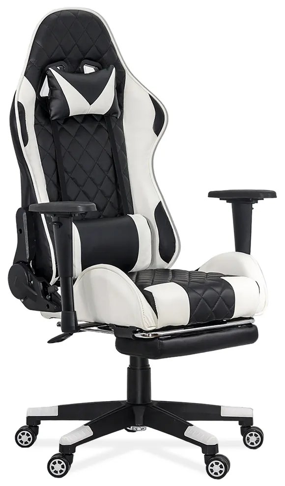 Scaun gaming alb din piele ecologica, ajustabil, cu design racing OFF 307