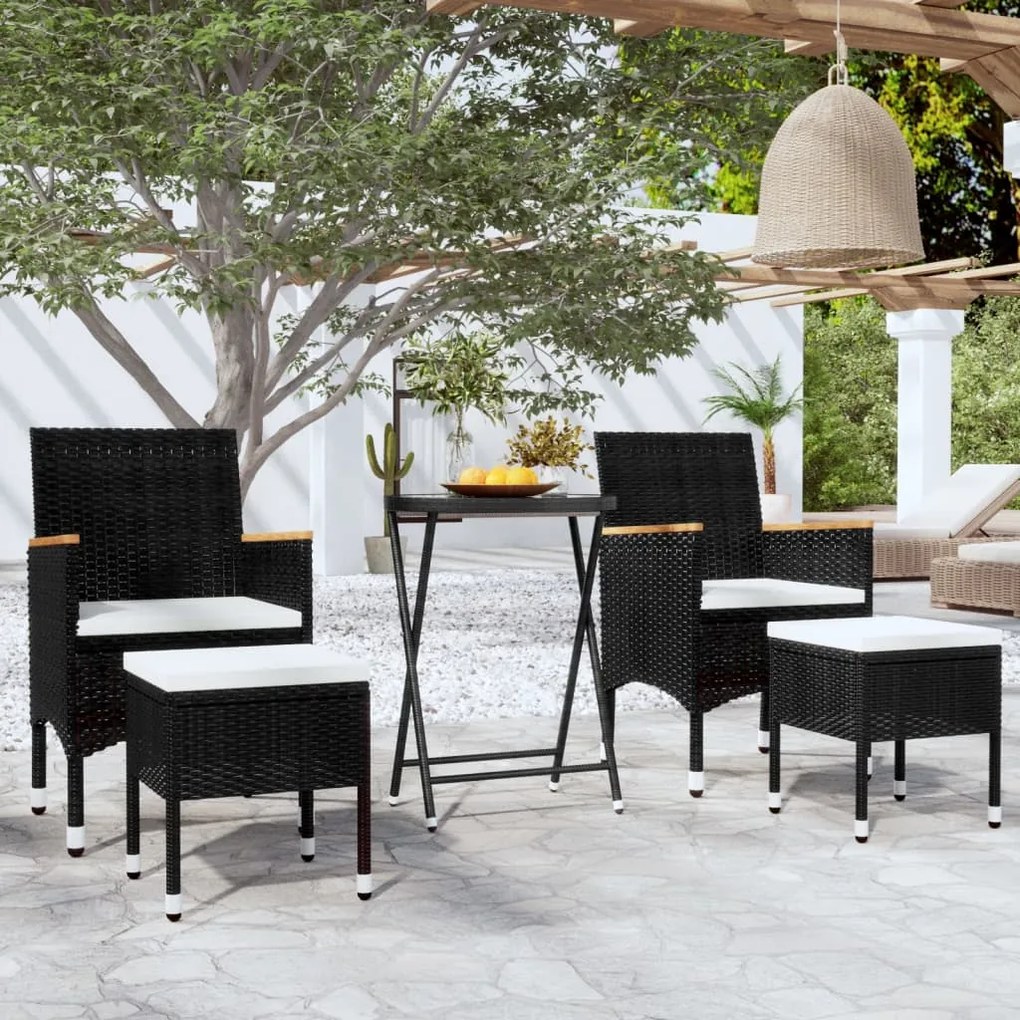 3058394 vidaXL Set mobilier bistro grădină 5 piese, negru, poliratan și sticlă