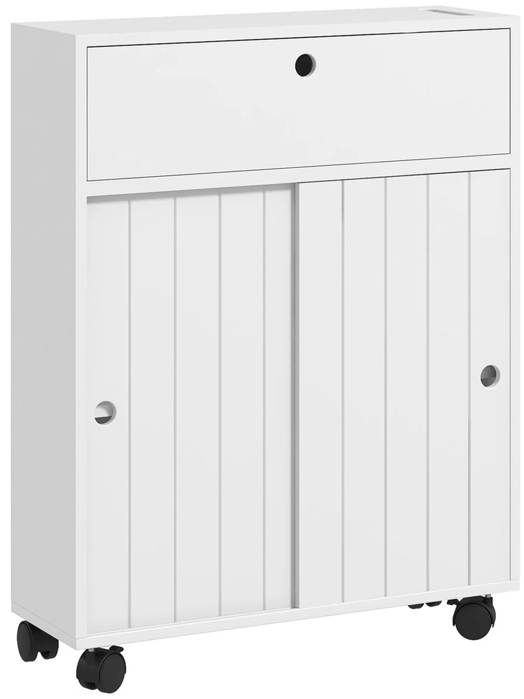 kleankin Corp de depozitare toaletă/baie cu locaș pentru hârtie igienică pe roți - 52 x 17 x 67 cm alb | Aosom Romania