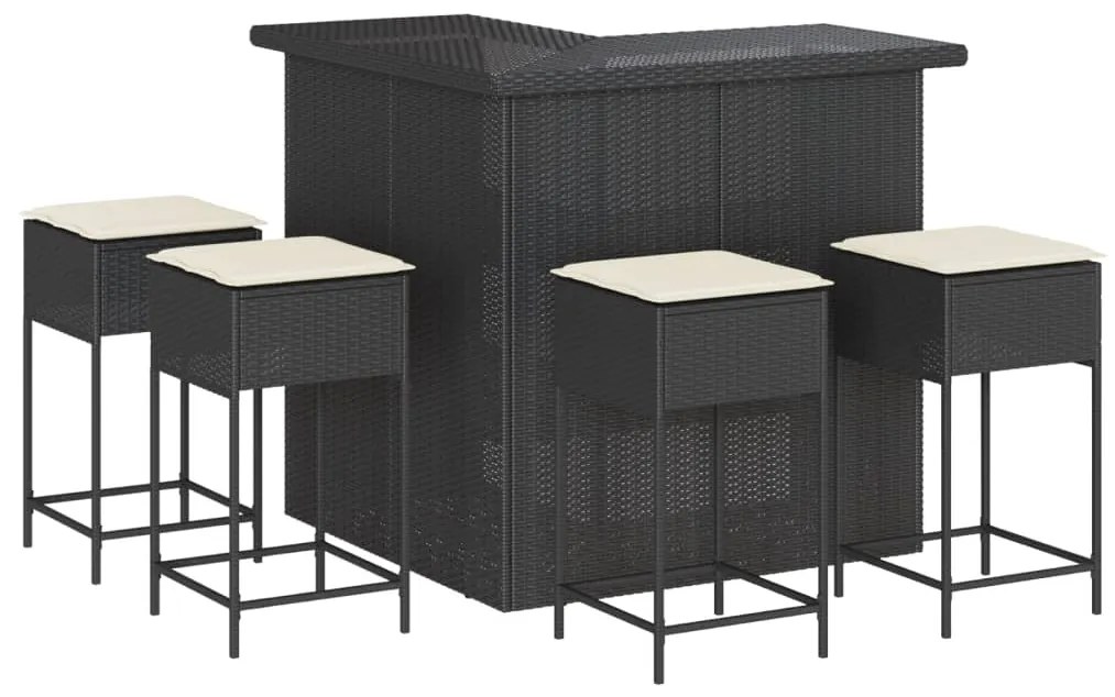 3261503 vidaXL Set mobilier bar de grădină cu perne, 5 piese, negru, poliratan