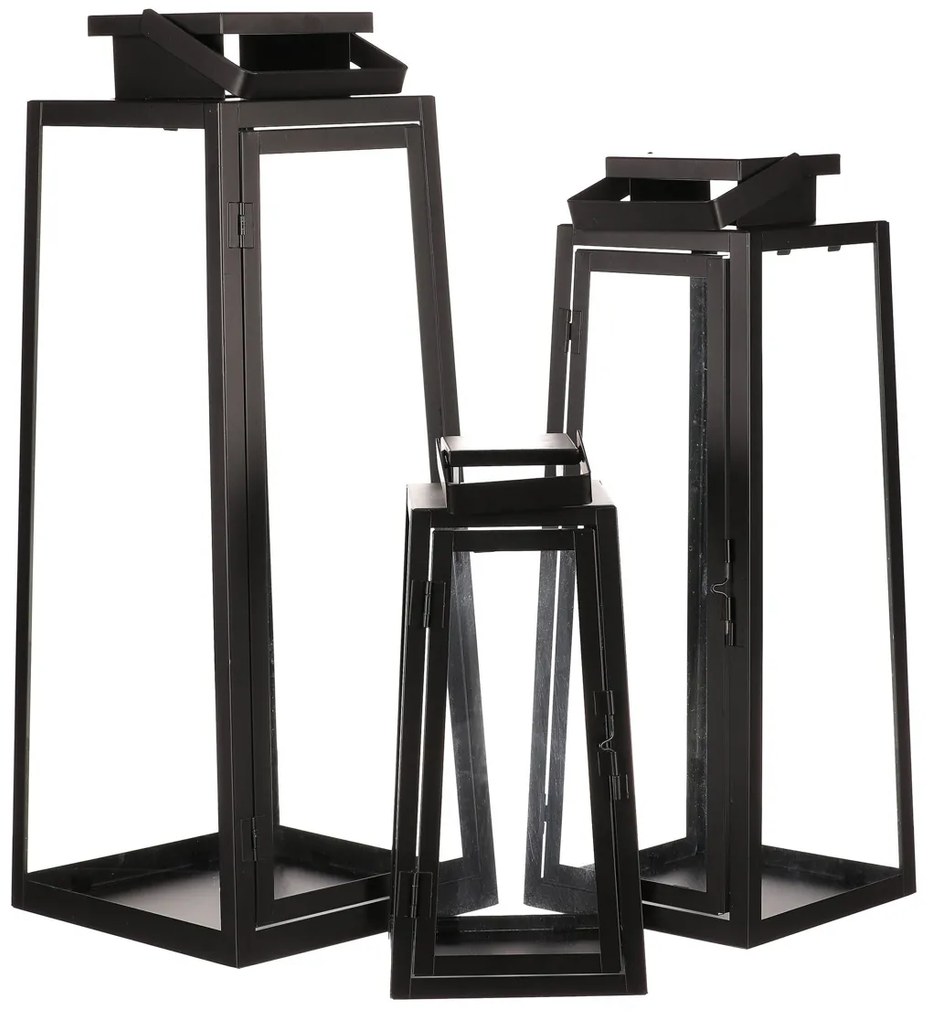 Set de felinare metalice negre, 3 buc