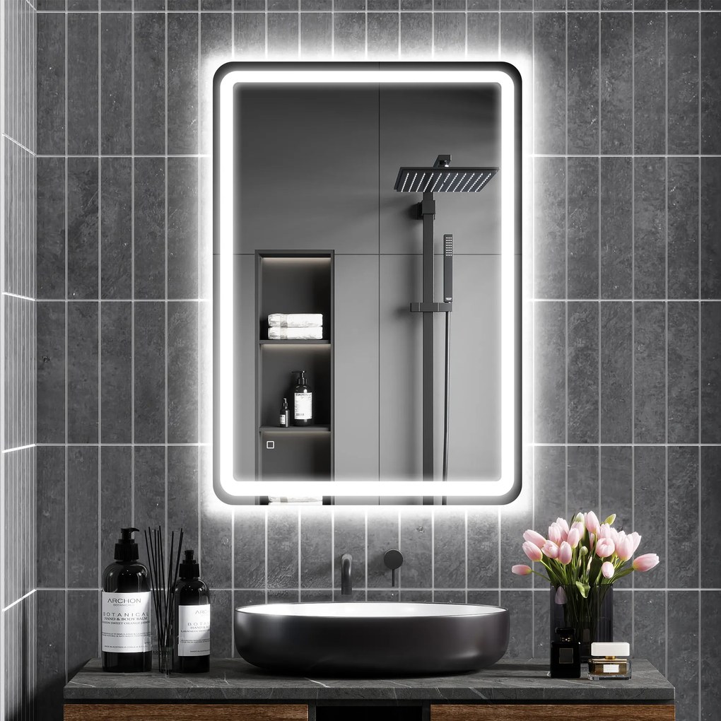 kleankin Oglinda pentru Baie cu Lumini LED, 70x 4 x 100cm, Argintiu | Aosom Romania