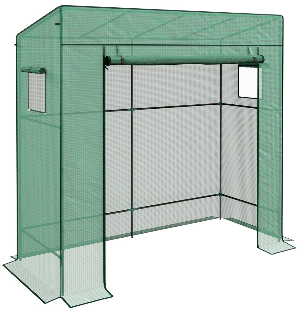 Outsunny Seră de grădină murală adăpostită cu 1 ușă înrolabilă, folie PE renforțată, 2 ferestre, dim. 196L x 77l x 197/178H cm | Aosom Romania