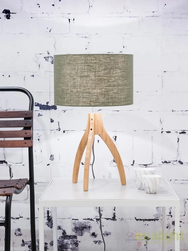 Lampa de masa cu trepied, realizata din materiale naturale, durabile si ecologice, Annapurna verde