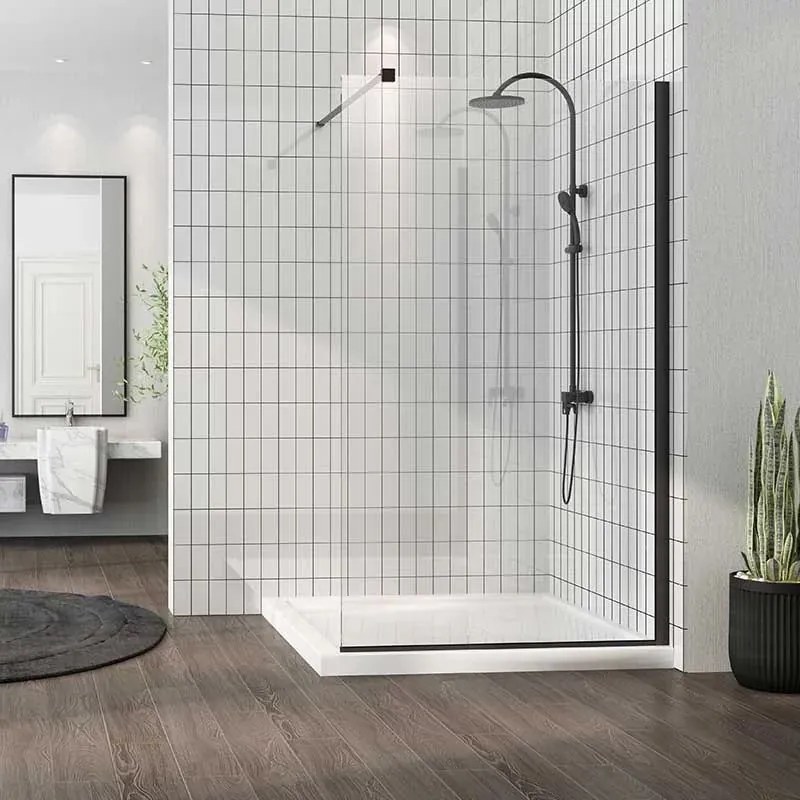 Paravan de dus tip Walk-in Fluminia Foxy 100x200 cm profil negru mat Easy Clean