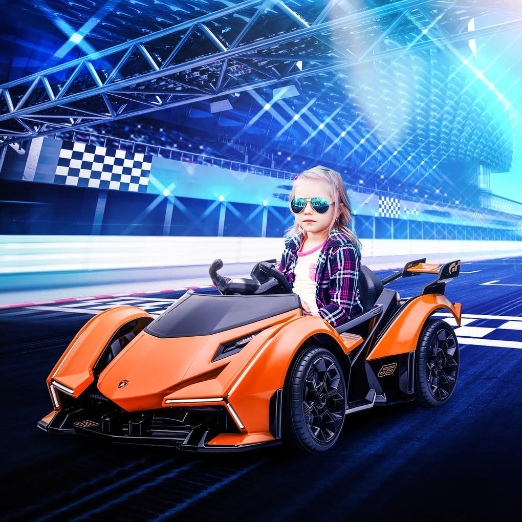 HOMCOM Masina Electrica pentru Copii, Automobil pentru Copii Lamborghini cu Telecomanda, Faruri LED si Muzica, Varsta 3+ Ani, Portocaliu | Aosom RO