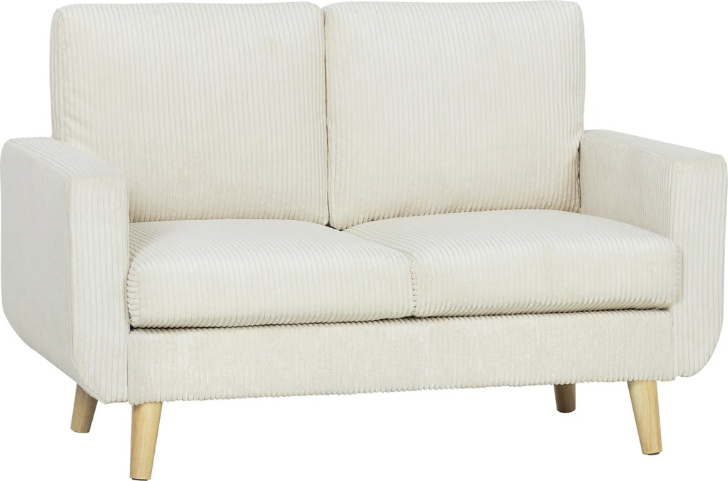 HOMCOM Canapea 2 locuri din velur reiat, canapea modernă de living 134 cm, șezut căptușit, perne cu arcuri, cremă | Aosom Romania