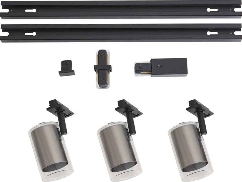 Sistem de iluminat pe șină modern negru cu 3 spoturi gunmetal monofazate - Iconic Lloyd