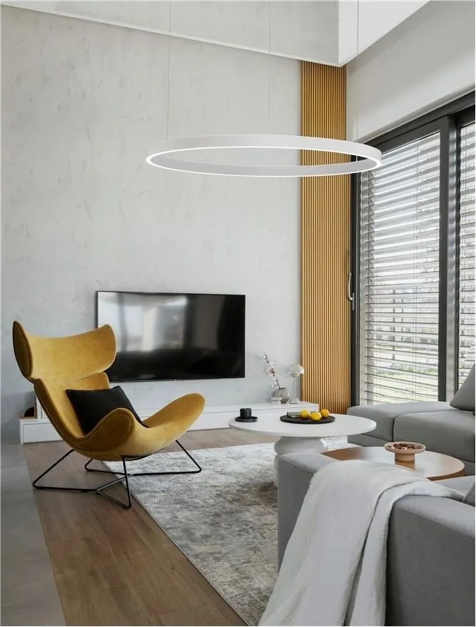 Lustra LED design circular cu iluminat sus si jos ELOWEN alb, diametru 98cm
