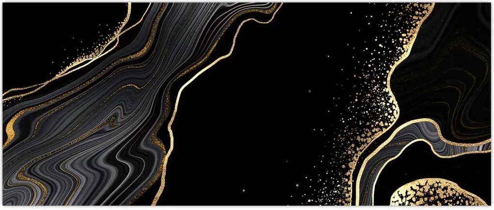 Tablou - Marmură negru - auriu (120x50 cm)