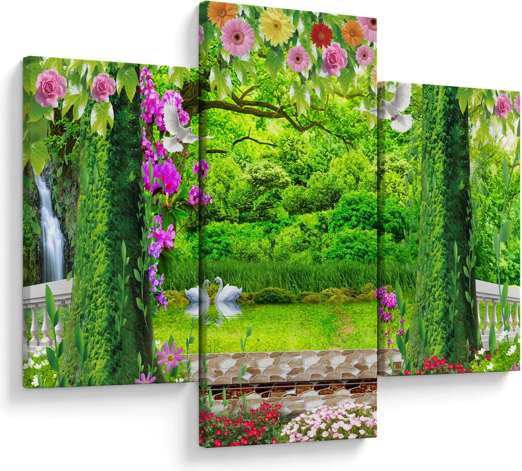 Tablou - Grădina magică cu lebede (90x60 cm)