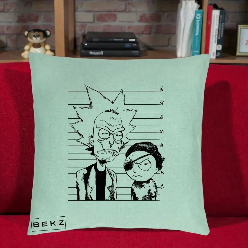 Perna Personalizata Rick si Morty Dosar, 40x40 cm, Verde Menta, Husa Detasabila, Perna Inclusa, BEKZ®