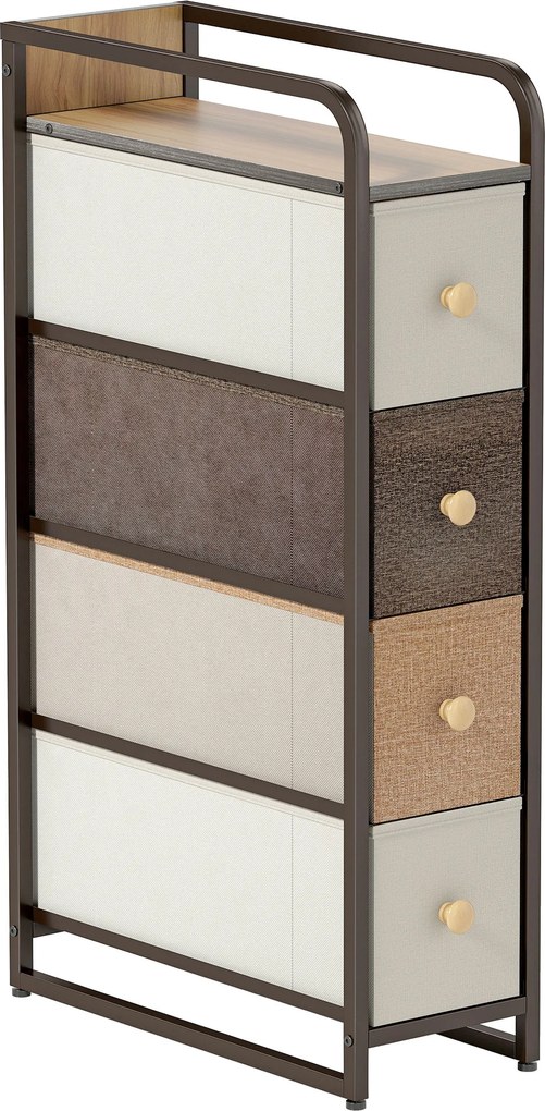HOMCOM Comodă Slim din Material Textil cu 4 Sertare Pliabile, Mobil Compact din Oțel pentru Dormitor, Baie și Living, 20x47x84,5 cm, Multicolor | Aosom Romania