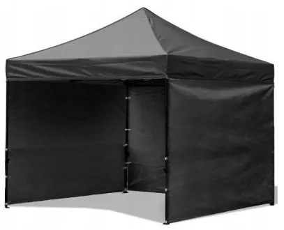 Pavilion pentru gradina/comercial, cadru metalic, 3 pereti, pliabil, negru, 3x3x3.16 m