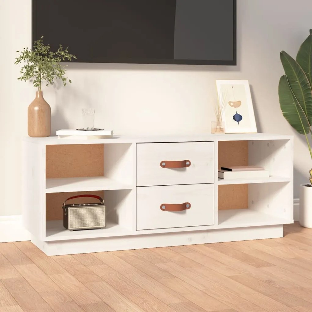 vidaXL Comodă TV, alb, 100x34x40 cm, lemn masiv de pin