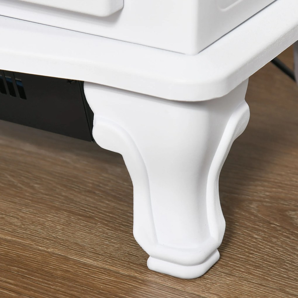 HOMCOM Șemineu Electric Portabil 1000/2000W cu Flacără LED Intensitate Reglabilă Termostat Reglabil și Protecție la Supraîncălzire pentru Săli de 25 m² 51x28x60 cm Blanco | Aosom Romania