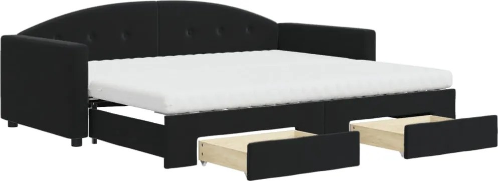 vidaXL Pat de zi cu extensie și sertare, negru, 90x200 cm, catifea