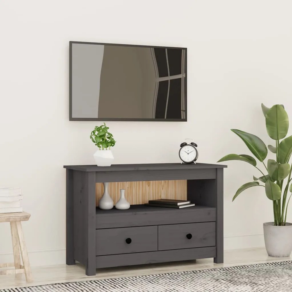 vidaXL Comodă TV, gri, 79x35x52 cm, lemn masiv de pin