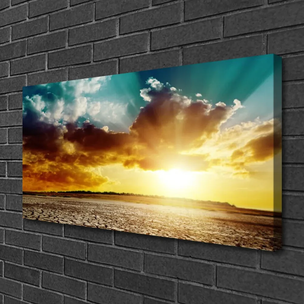 Tablou pe panza canvas Sun Nori Desert Peisaj Albastru Gri Galben Portocaliu