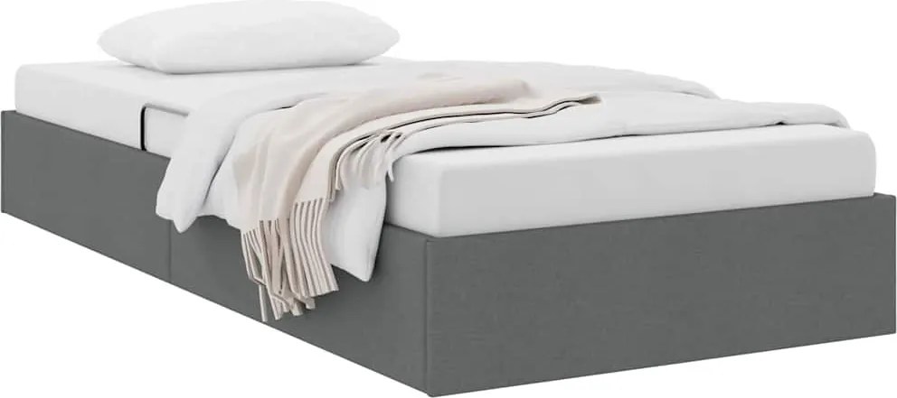 vidaXL Pat cu storage cu saltea Gri închis 90 x 190 cm țesătură