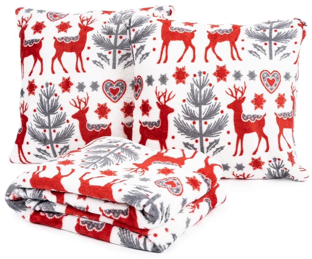 Set de Crăciun Scandi Deer 2, 130 x 170 cm + 2x 40 x 40 cm