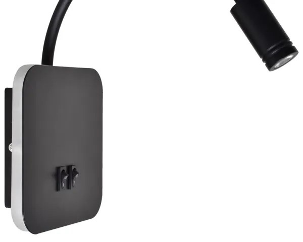 Veioză LED flexibilă de perete BASE 1xLED/8W+1xLED/2W/230V negru/argintiu