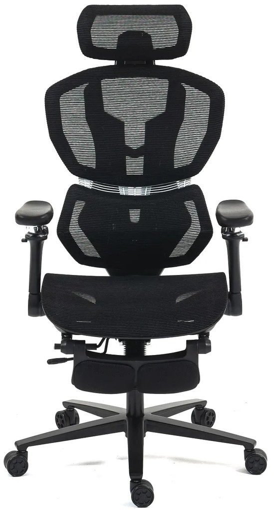 ErgoMesh X863 Scaun ergonomic, Sezut Translatie, cotiere 6D, Tetiera 3D, Suport lombar automat, Suport picioare, Baza Aluminiu, Full Mesh, Negru