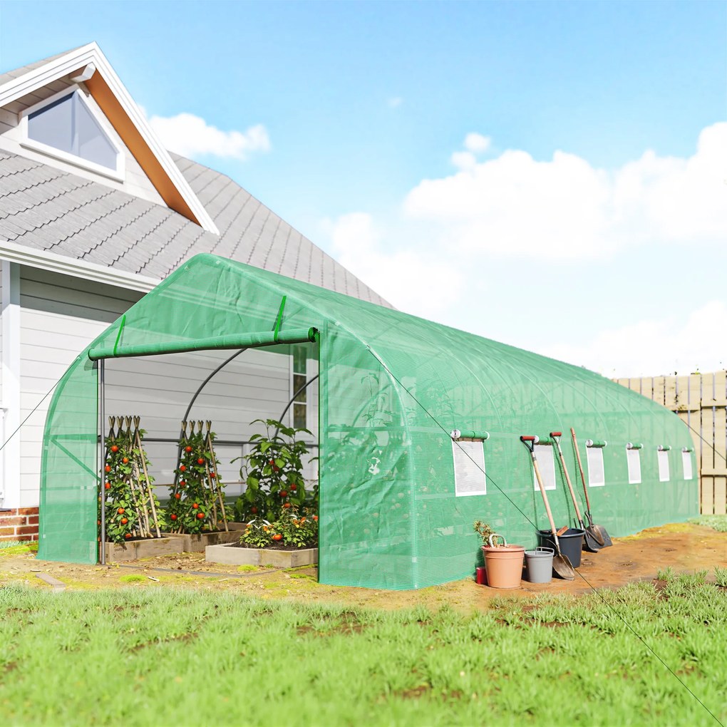 Outsunny Sera gradina, tip tunel, sera pentru plante, legume, fructe si structura din otel, Verde | Aosom Romania