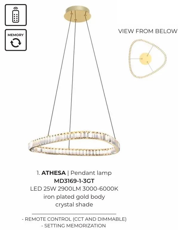 Lustra suspendata LED CCT si telecomanda ATHESA