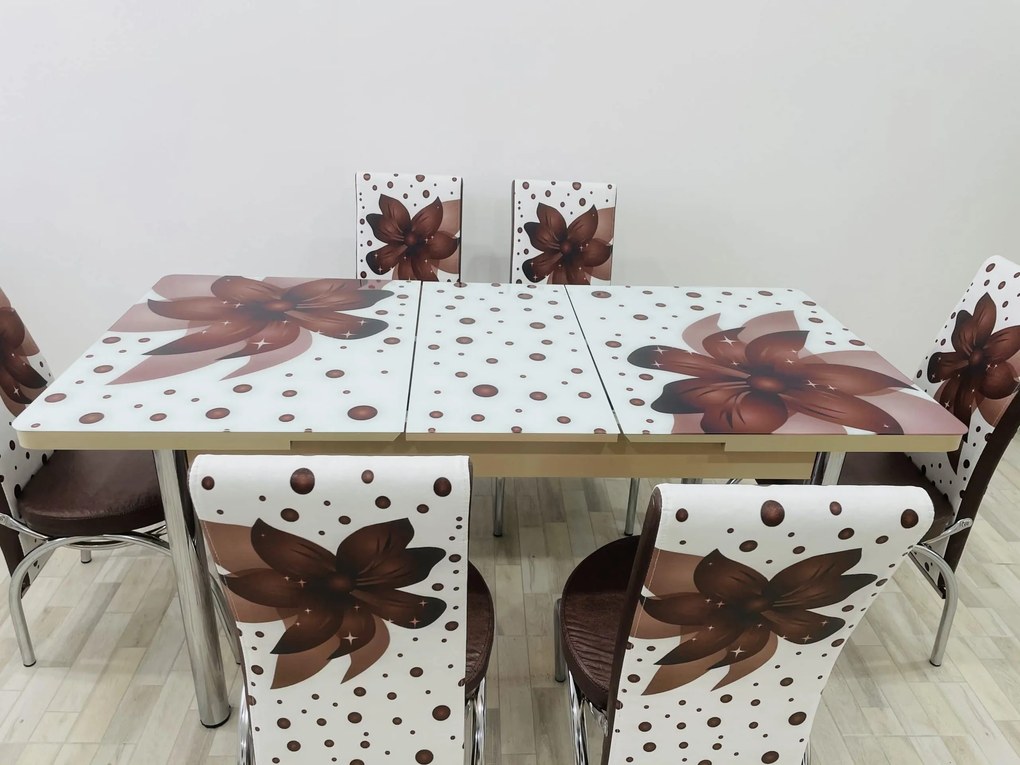 Set masa extensibila 130 / 170 x 80 cm cu 6 scaune, model 999