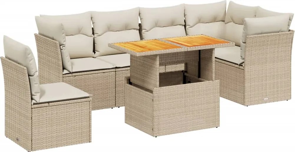 vidaXL Set canapele de grădină, 7 piese, cu perne, bej, poliratan