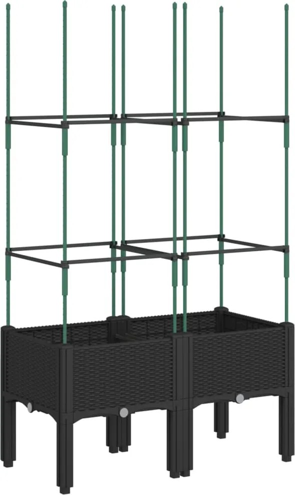 vidaXL Jardinieră de grădină cu spalier, negru, 80x40x142,5 cm, PP