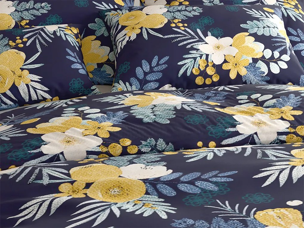Lenjerie de pat din microfibra FLOWERISH albastru inchis Dimensiune lenjerie de pat: 70 x 90 cm | 140 x 200 cm