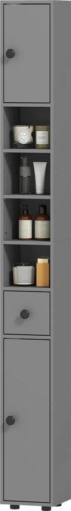 kleankin Dulap de baie, 4 rafturi, sertar, PAL, design subțire, Gri | Aosom Romania