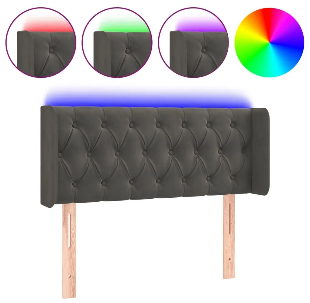 vidaXL Tăblie de pat cu LED, gri închis, 93x16x78/88 cm, catifea