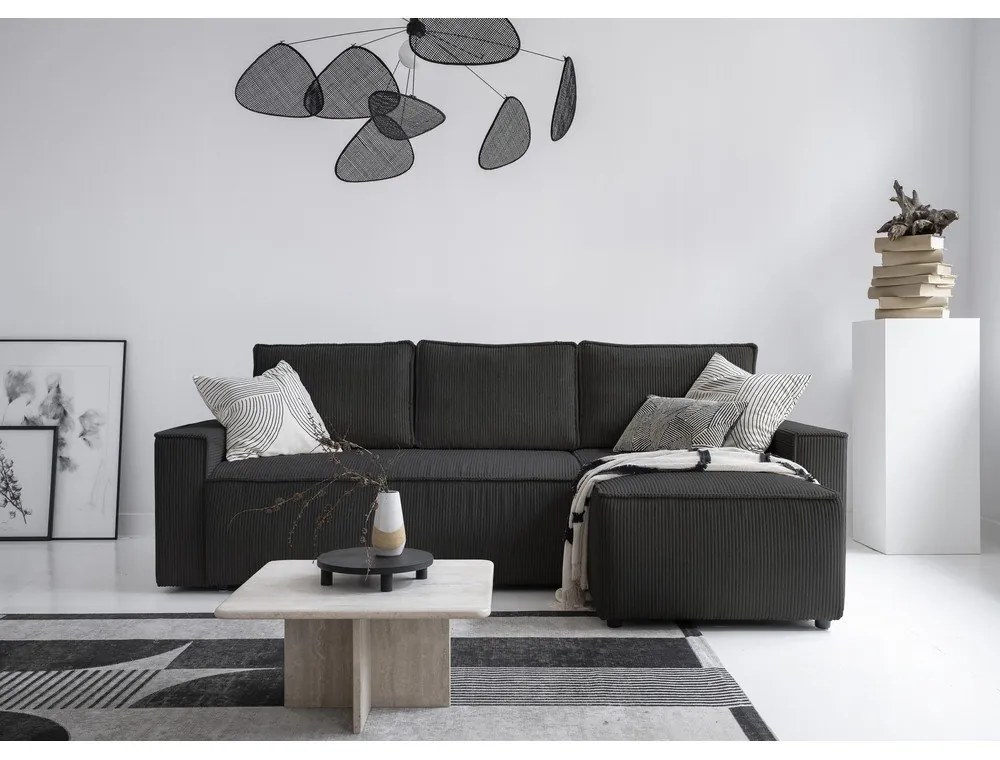 Colțar gri antracit extensibil cu tapițerie din catifea reiată (cu colț variabil) Brave Dave – Miuform