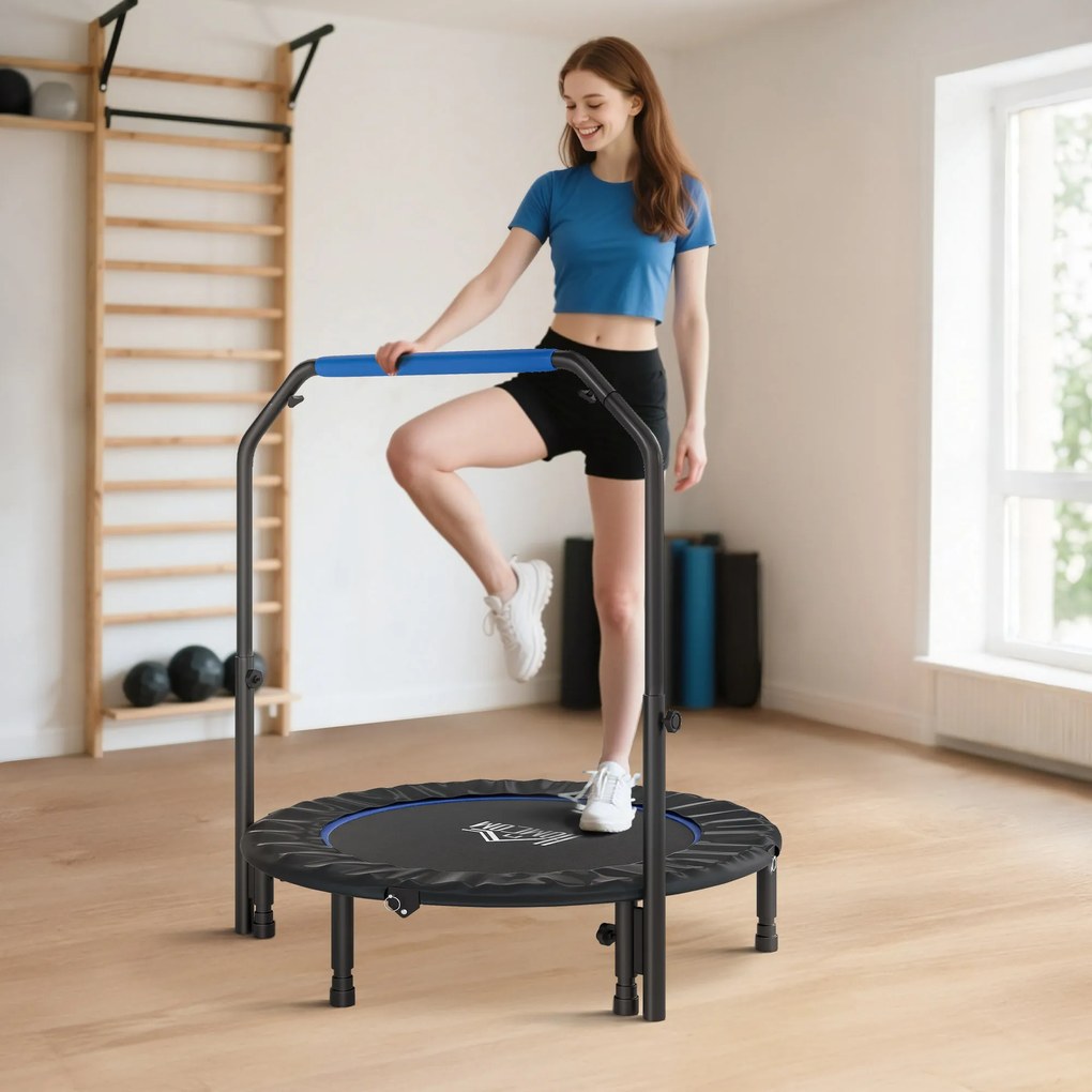 HOMCOM Mini Trampolin Fitness Pliabil de 45" cu Mâner Reglabil din Spumă, Albastru | Aosom Romania