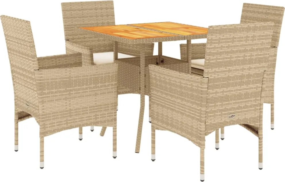 vidaXL Set mobilier grădină cu perne 5 piese bej poliratan/lemn acacia