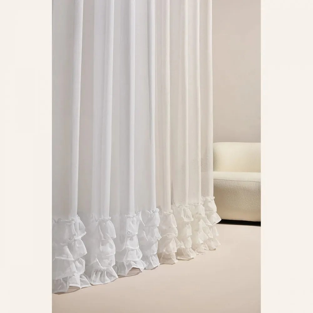 Perdea moale bej Flavia cu volane pe o bandă 140 x 250 cm