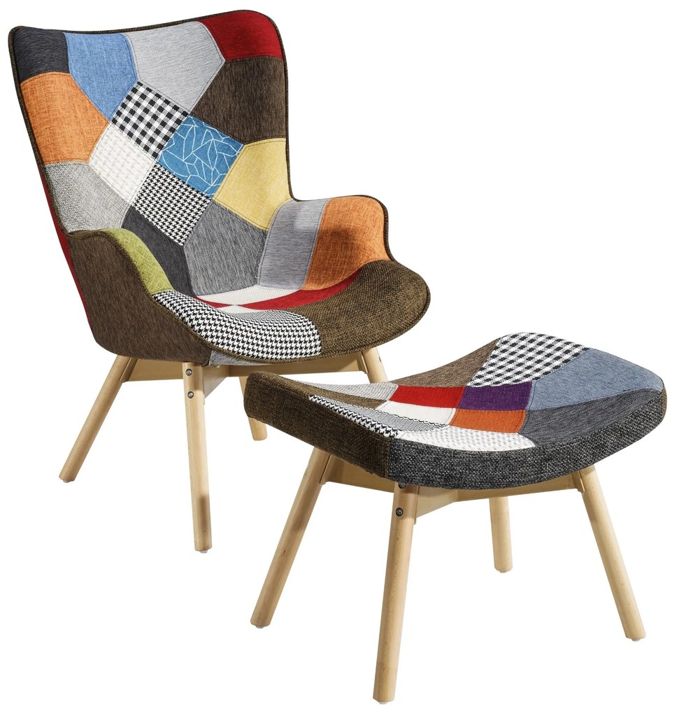 Fotoliu cu taburet Rusko, multicolor, 68x79x97.5 cm