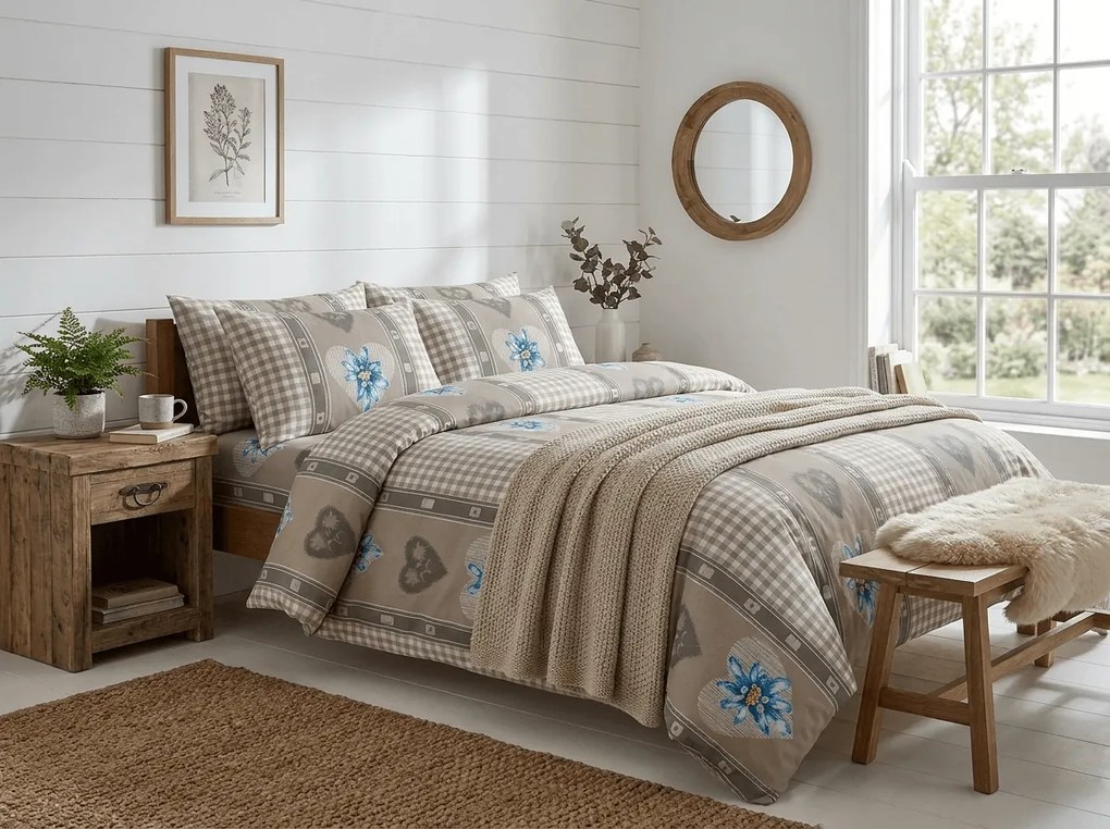 Lenjerie de pat creponata HEART RETRO POLY maro Dimensiune lenjerie de pat: 70 x 90 cm | 140 x 200 cm