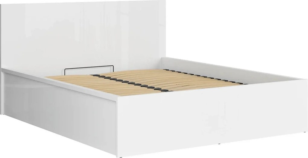 Pat TETRIX 160x200, alb lucios, PAL, cu somiera si spatiu depozitare