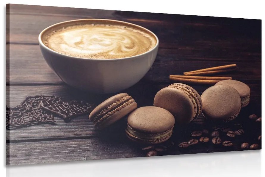 Tablou cafea cu macarons de ciocolată